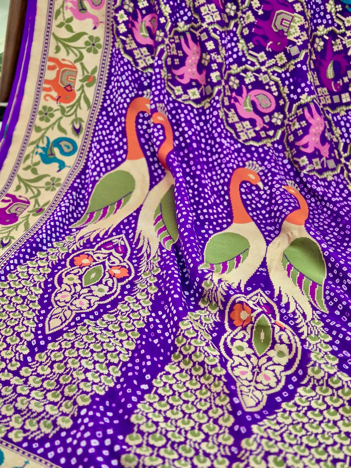 purple-banarasi-georgette-patola-style-bandhani-saree