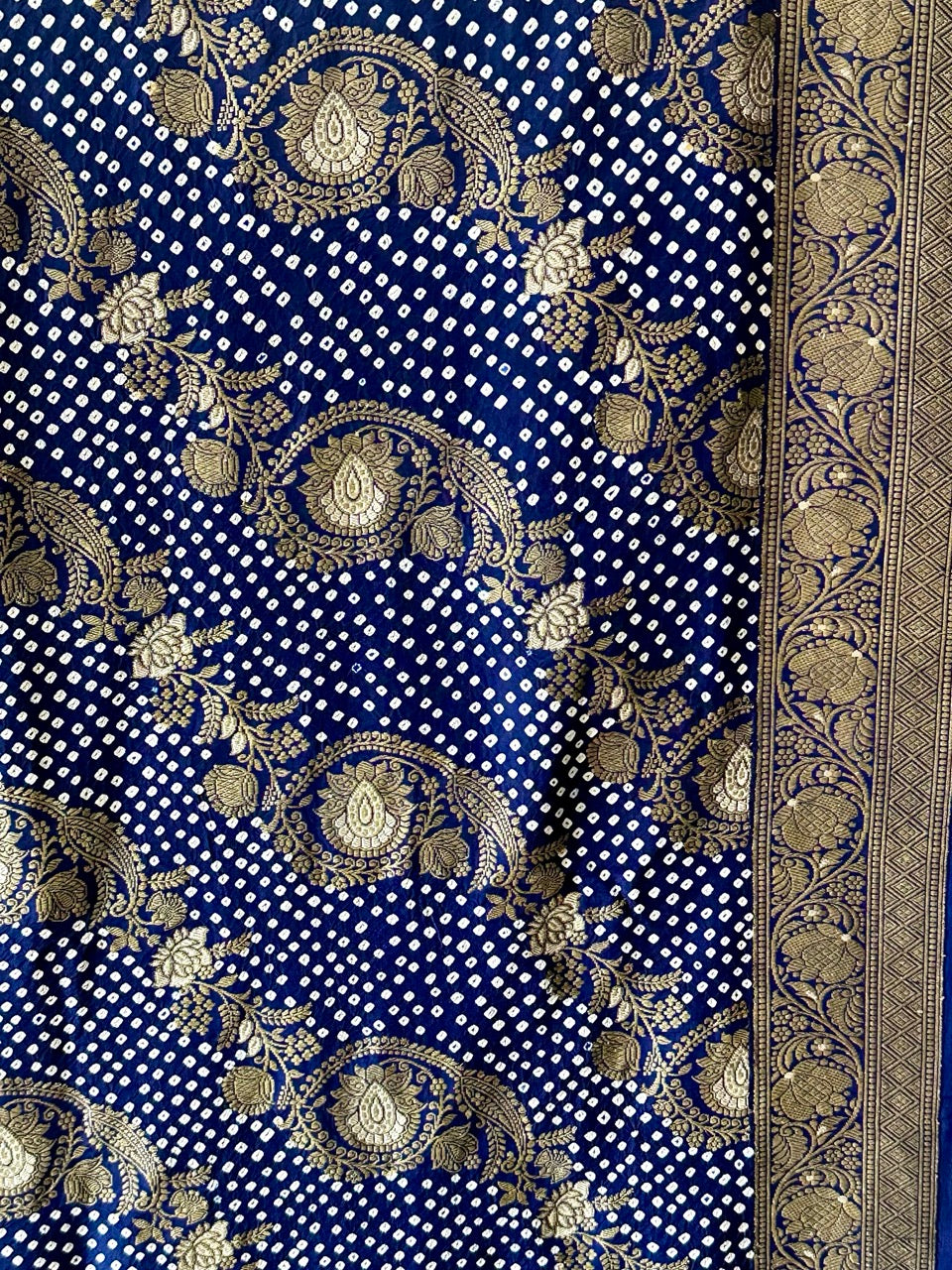Blue Colour Pure Banarasi Silk Bandhani Saree