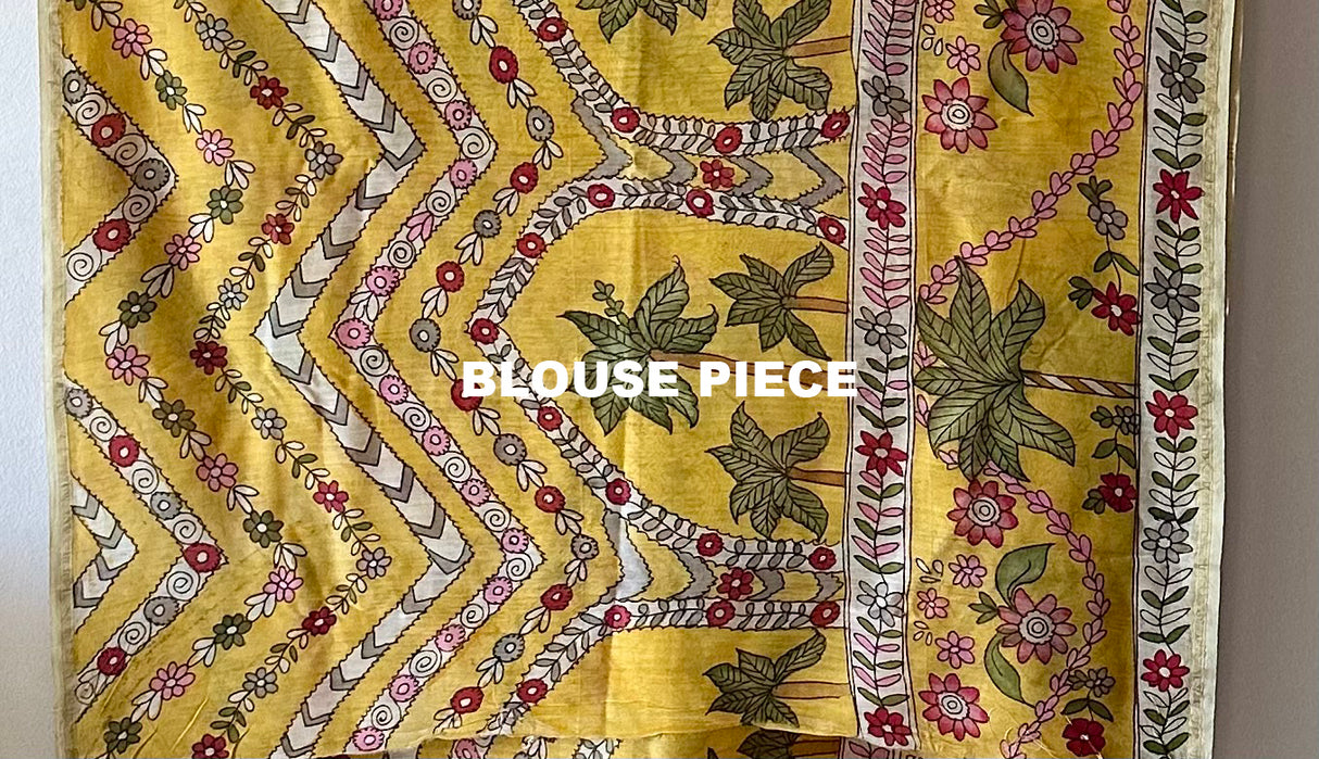 Basanti Bageecha - Chanderi Cotton Silk Kalamkari Saree