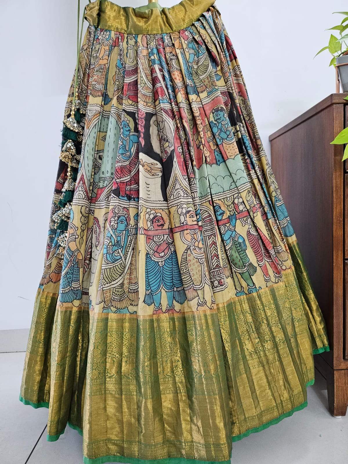 Green Limited Edition Kanchi Pattu Kalamkari Lehenga