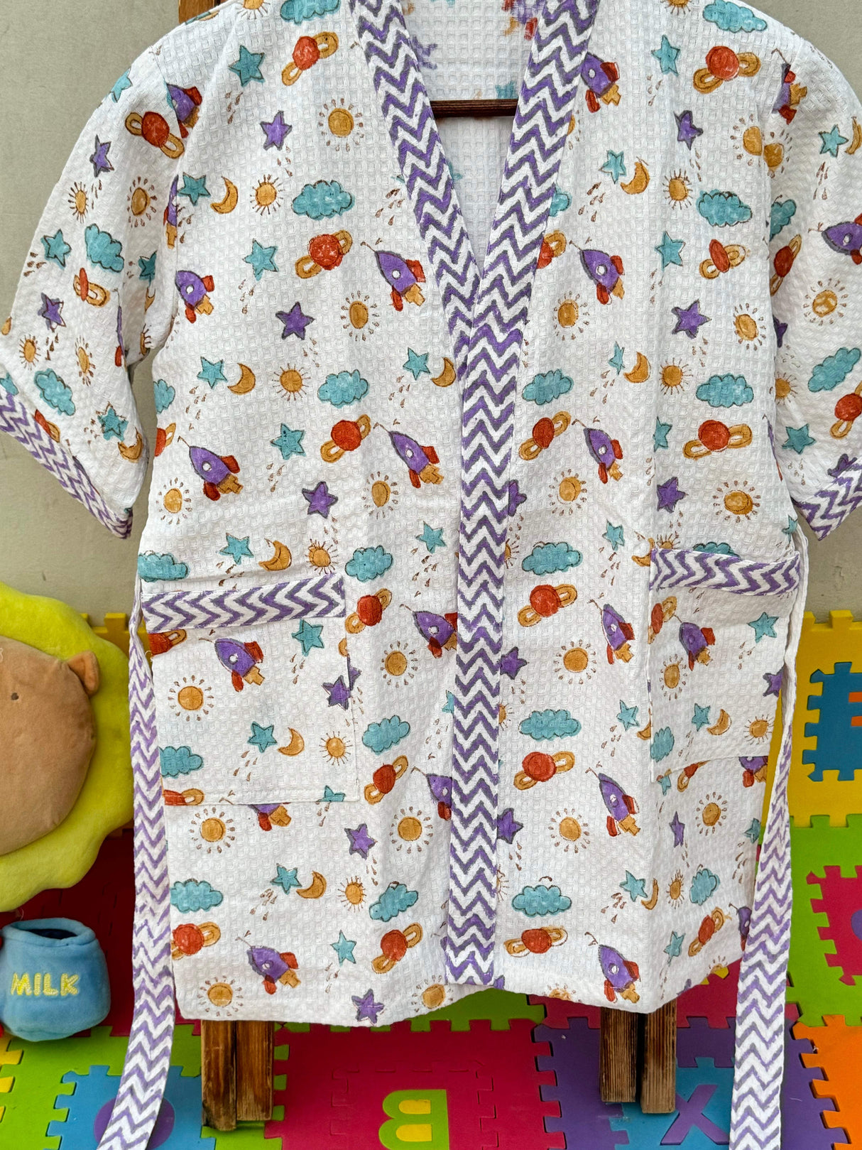 kids cotton bathrobe space theme perfect for vacation must-have for swimming classes in India, Dubai