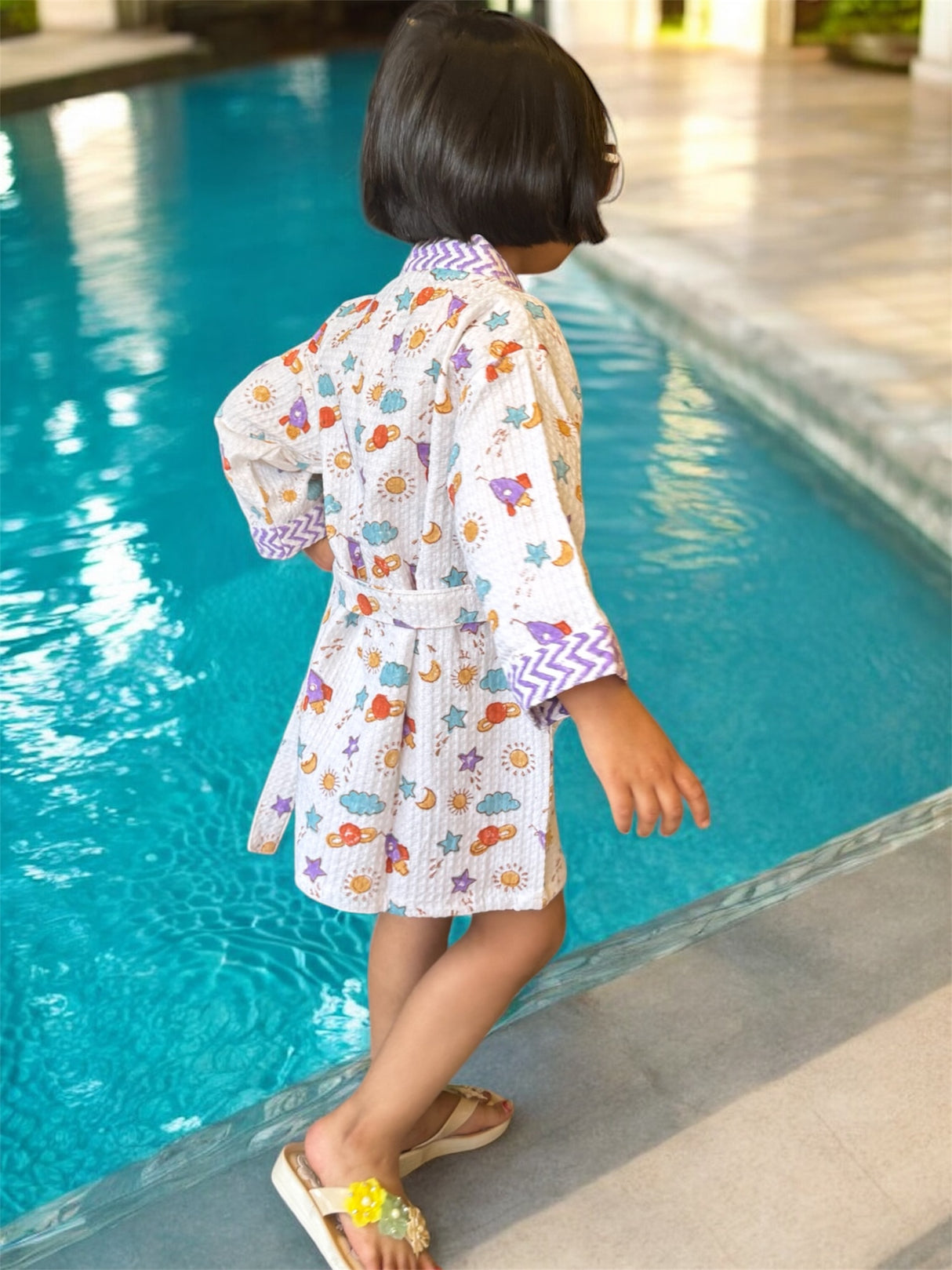cotton waffle bathrobe for kids space theme best-selling retail wholesale shipping worldwide