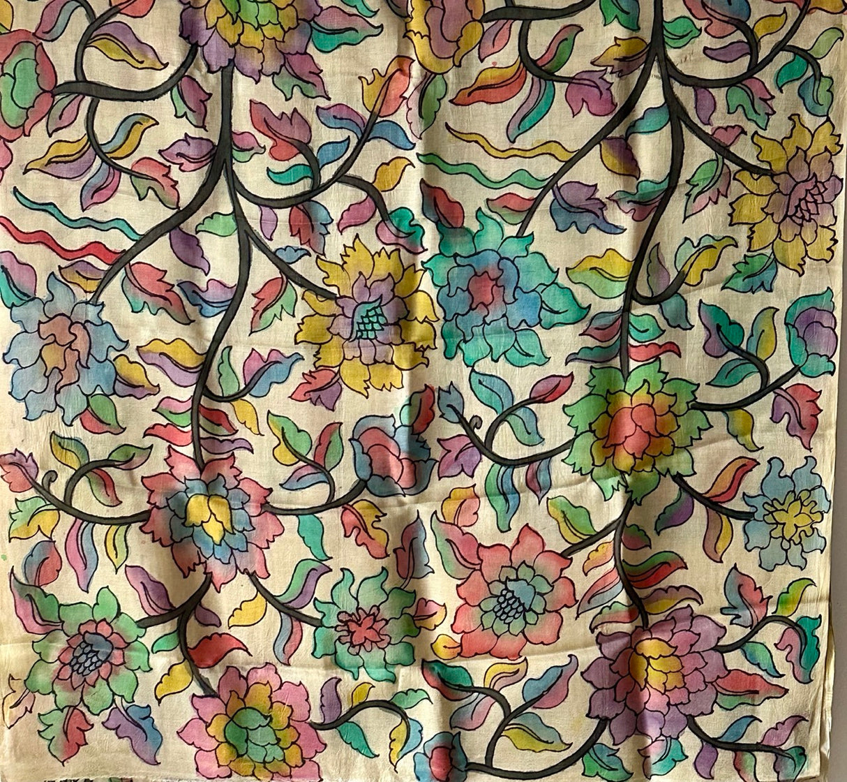 Bestselling Floral Pure Gajji Silk Kalamkari Saree with Colourful and Vibrant Flowers