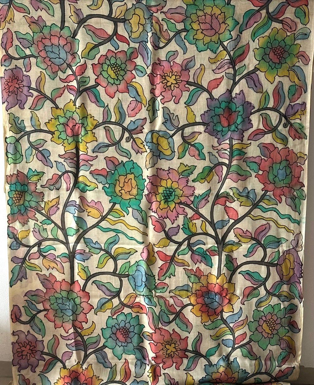 Bestselling Floral Pure Gajji Silk Kalamkari Saree with Colourful and Vibrant Flowers