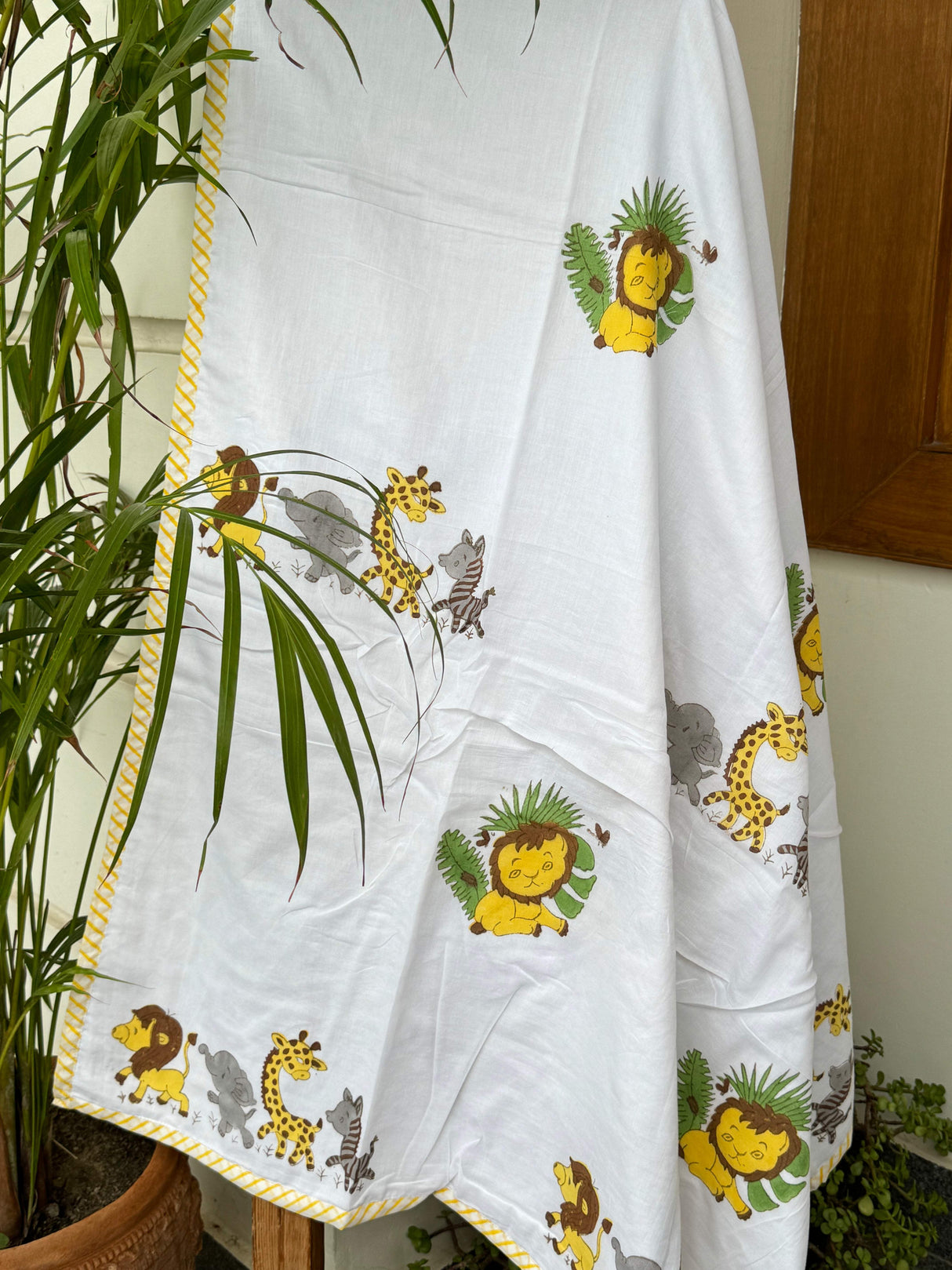 baby dohar simba elephant giraffe zebra safari theme yellow brown handcrafted