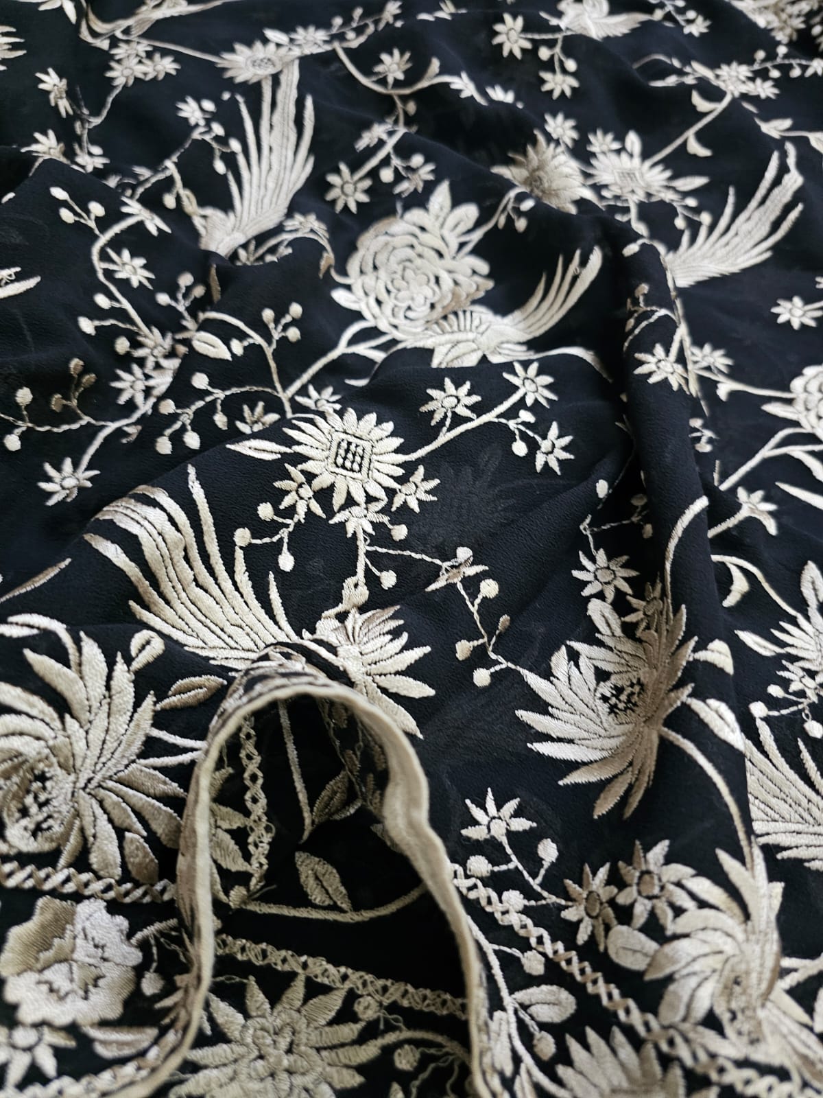 Beautiful Black Parsi Gara Inspired Georgette Unstitched Suit Set