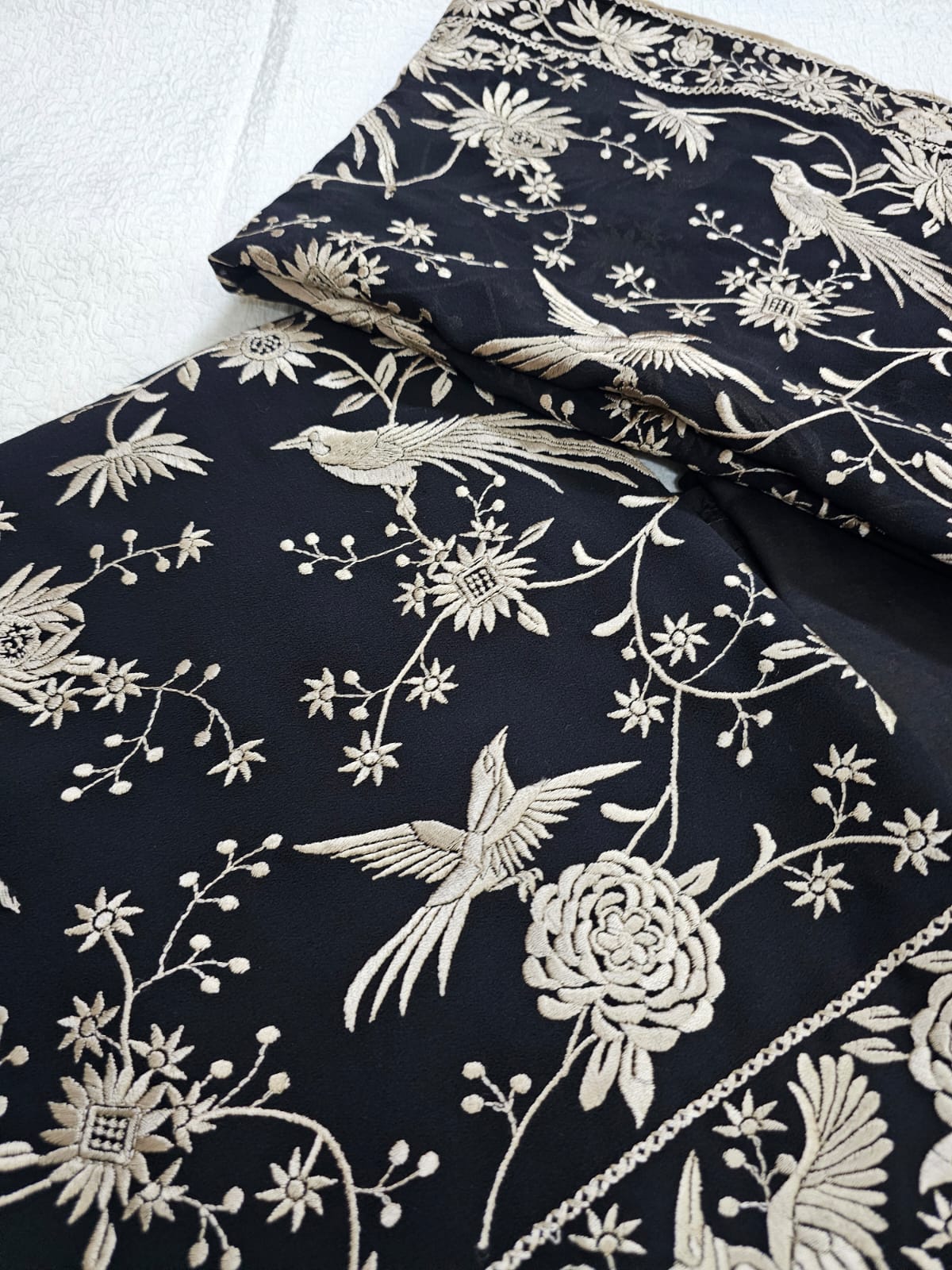 Beautiful Black Parsi Gara Inspired Georgette Unstitched Suit Set