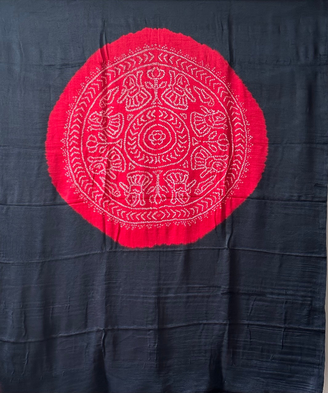 Black and Red Pure Gajji Silk Rasmandal Circle Bandhani Saree