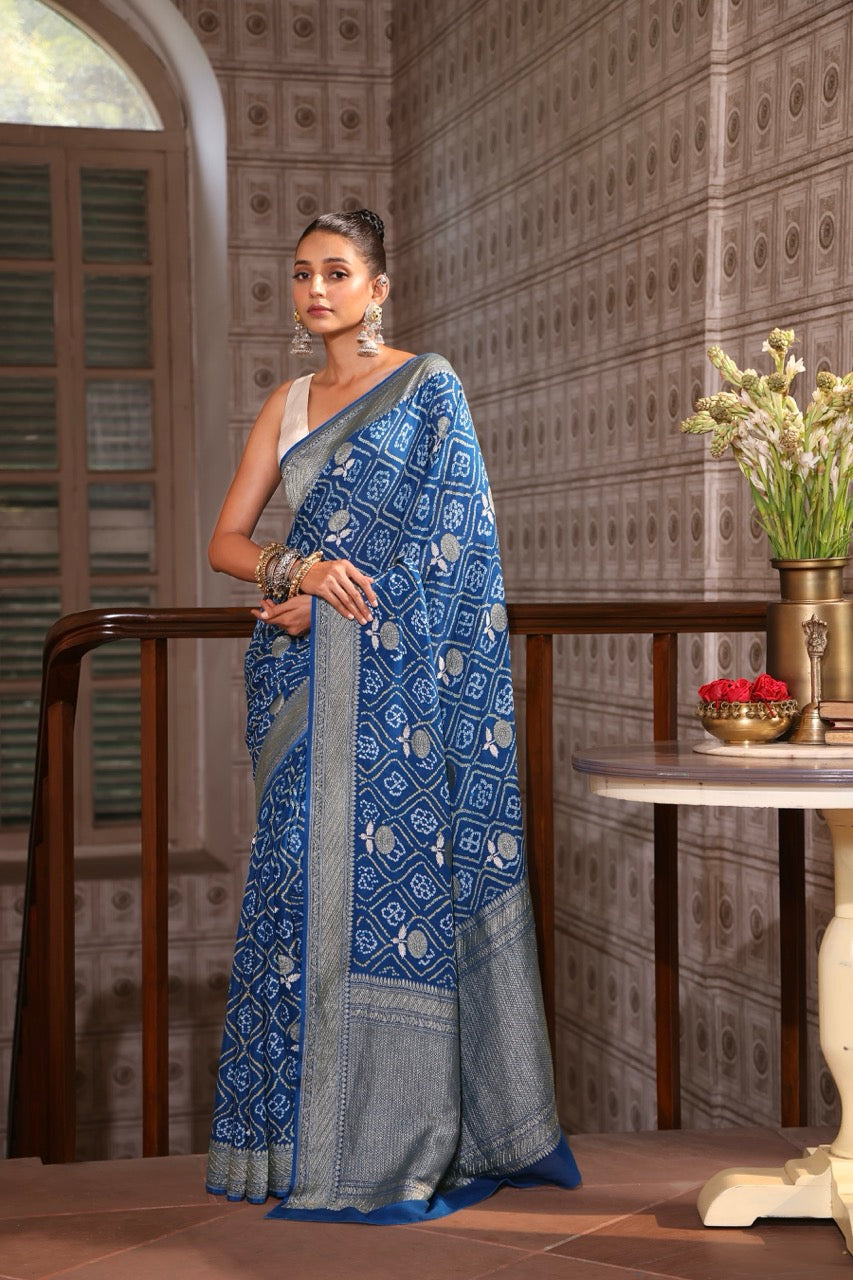 Super Exclusive Handloom Pure Banarsi Georgette Bandhani Saree