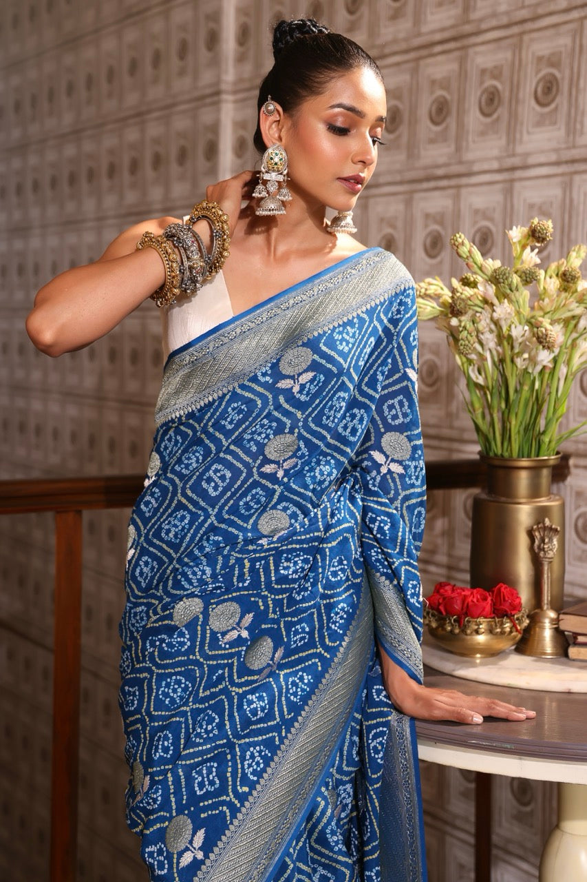 Super Exclusive Handloom Pure Banarsi Georgette Bandhani Saree