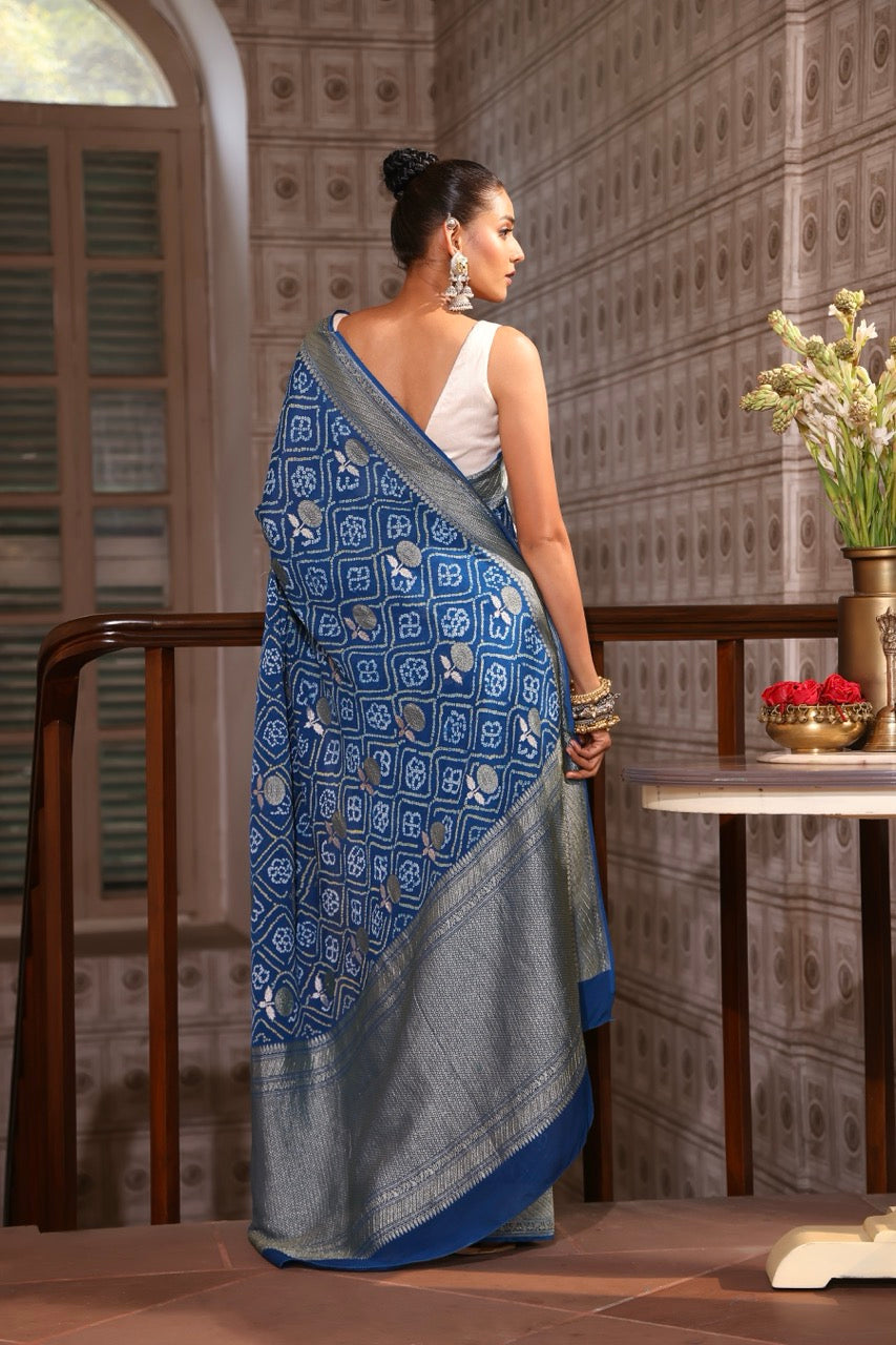 Super Exclusive Handloom Pure Banarsi Georgette Bandhani Saree