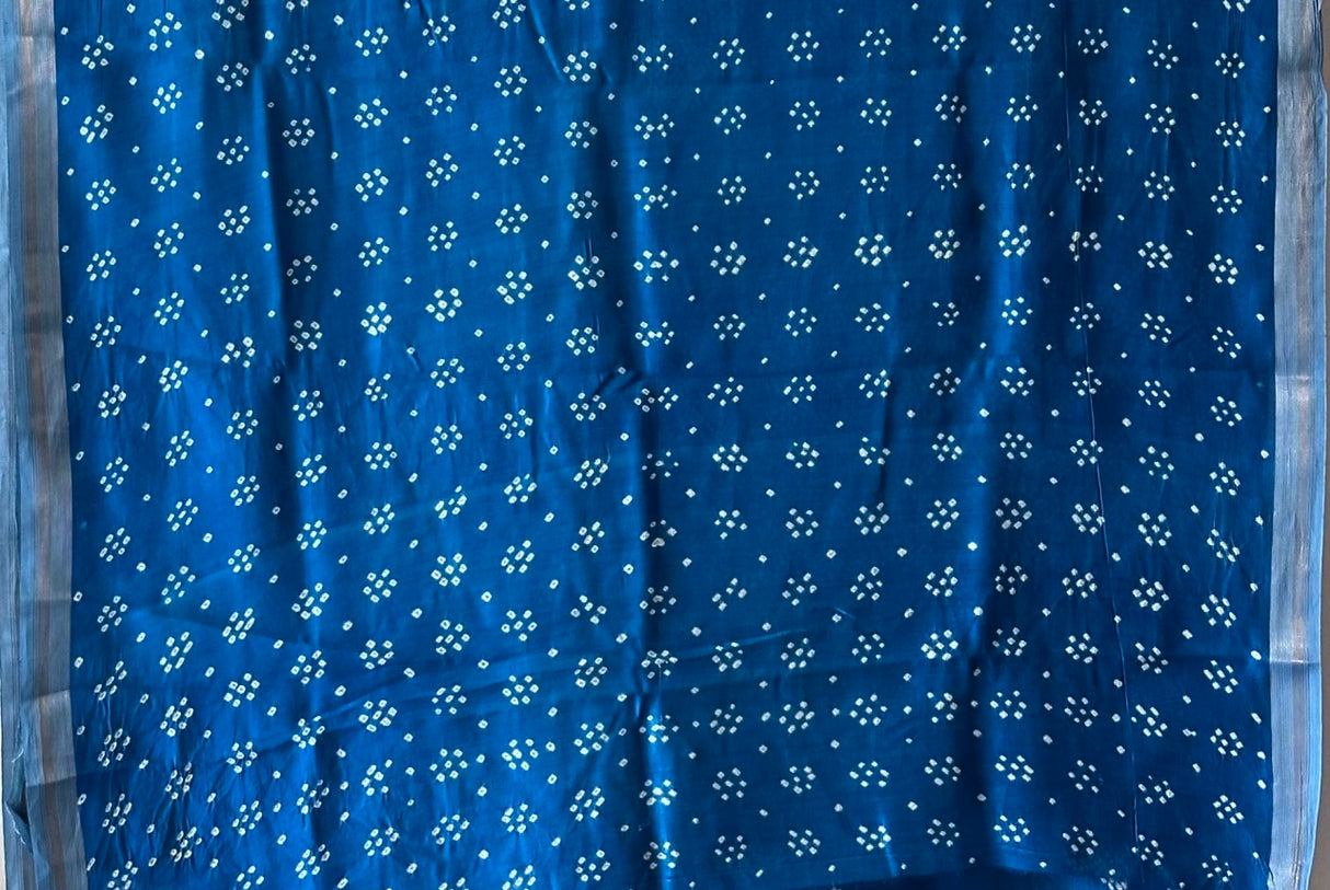 Blue Chiniya Silk Floral Pattern Bandhani Saree