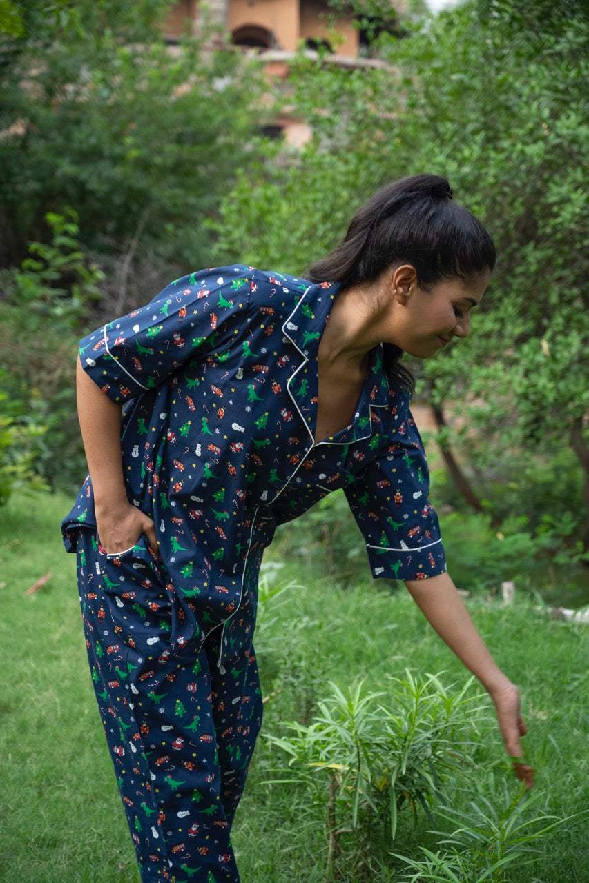 blue-christmas-theme-cotton-pajama-angled-view