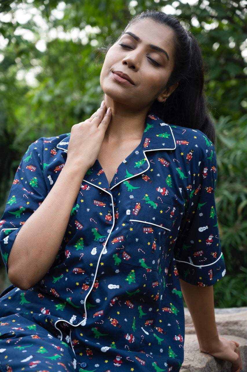 blue-christmas-theme-cotton-pajama-back-view