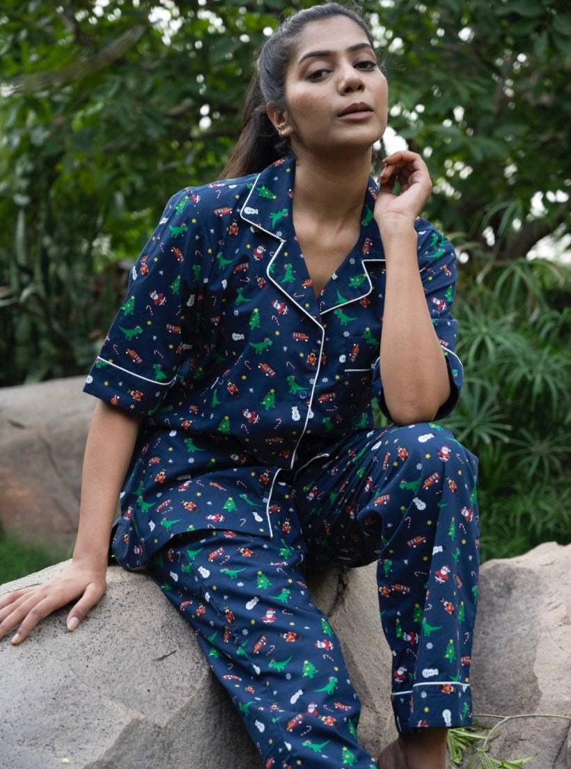 blue-christmas-theme-cotton-pajama-side-view
