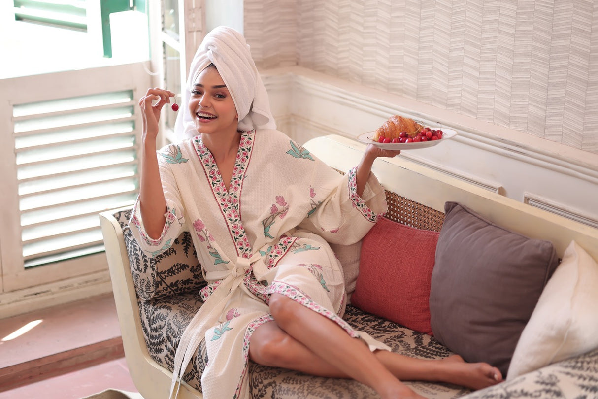 Blush Meadow Waffle Cotton Robe