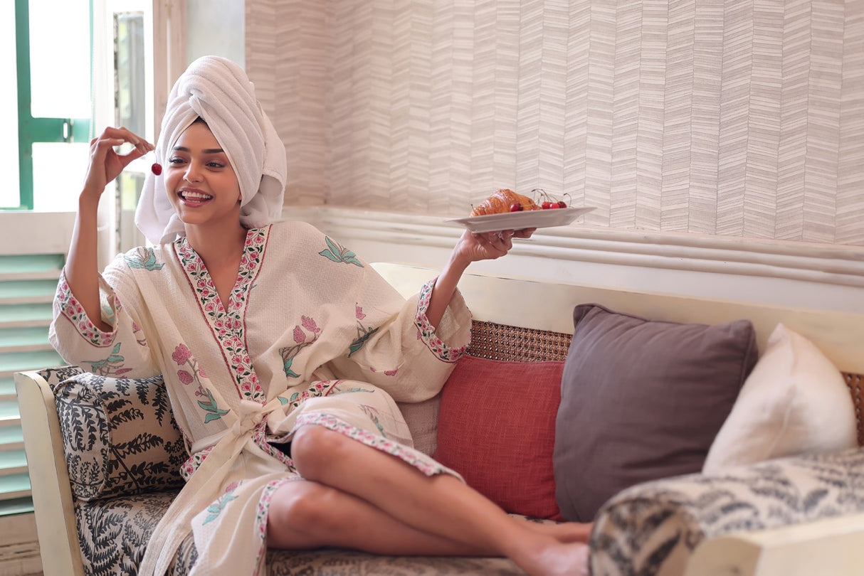 Blush Meadow Waffle Cotton Robe