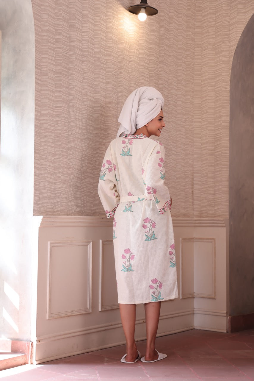 Blush Meadow Waffle Cotton Robe