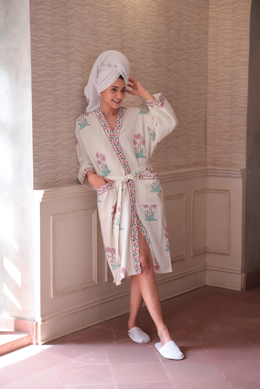 Blush Meadow Waffle Cotton Robe