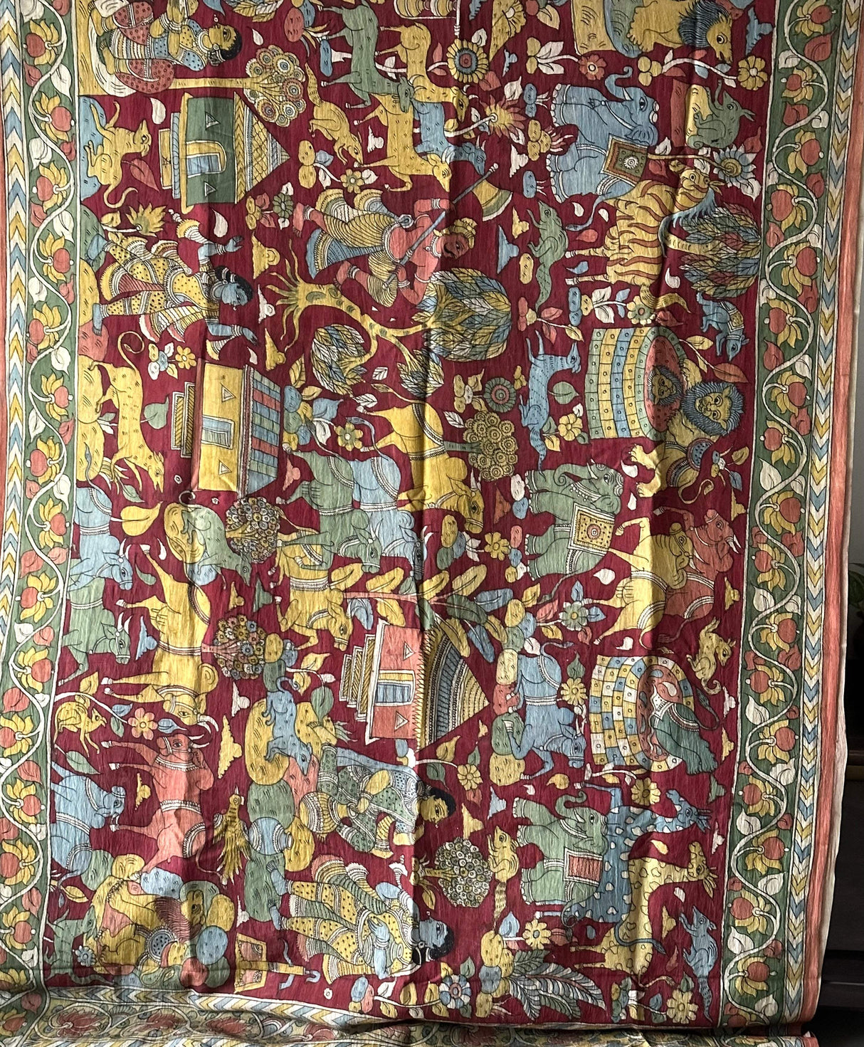brick-red-floral-mulberry-silk-kalamkari-saree-border-detail-view
