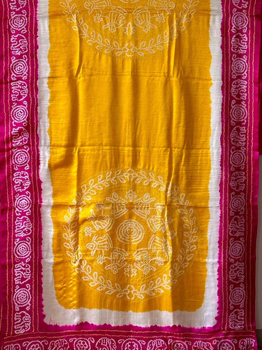 bright-pink-yellow-bandhani-gajji-saree