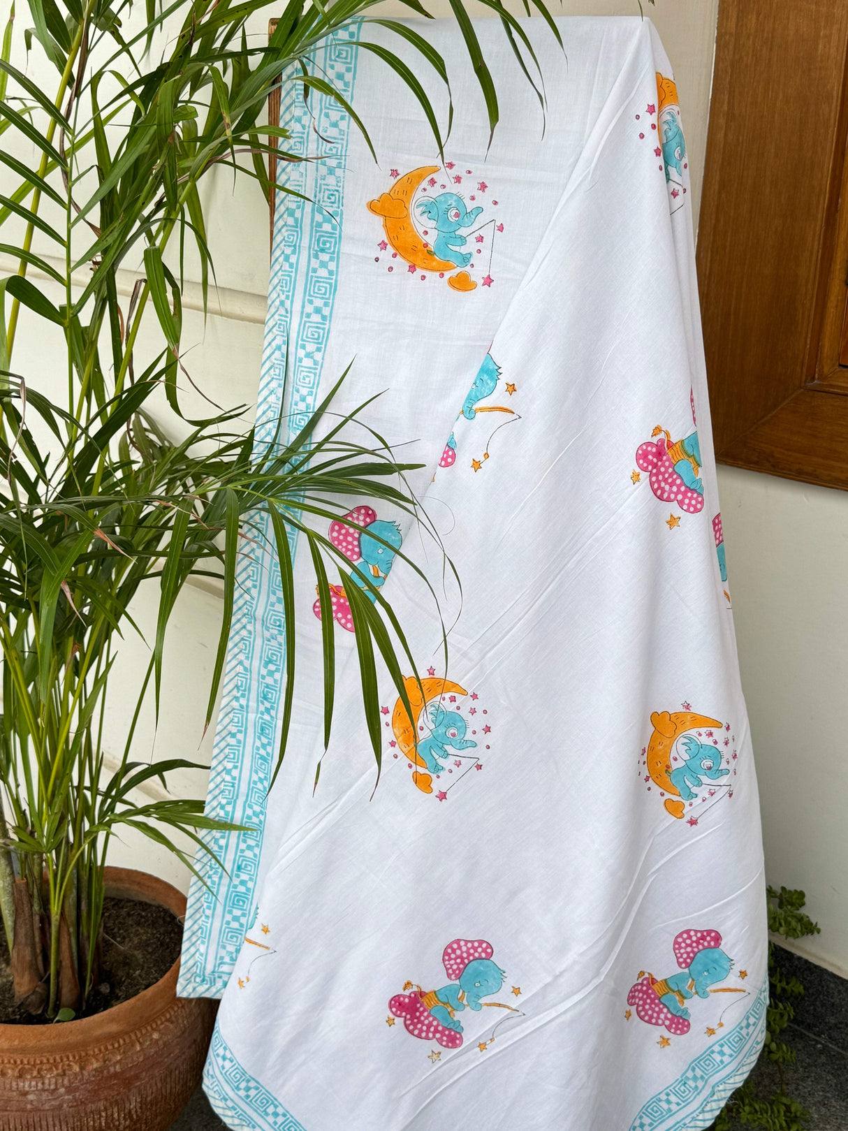 cute elephants on moon baby blanket mulmul cotton wholesale and retail available