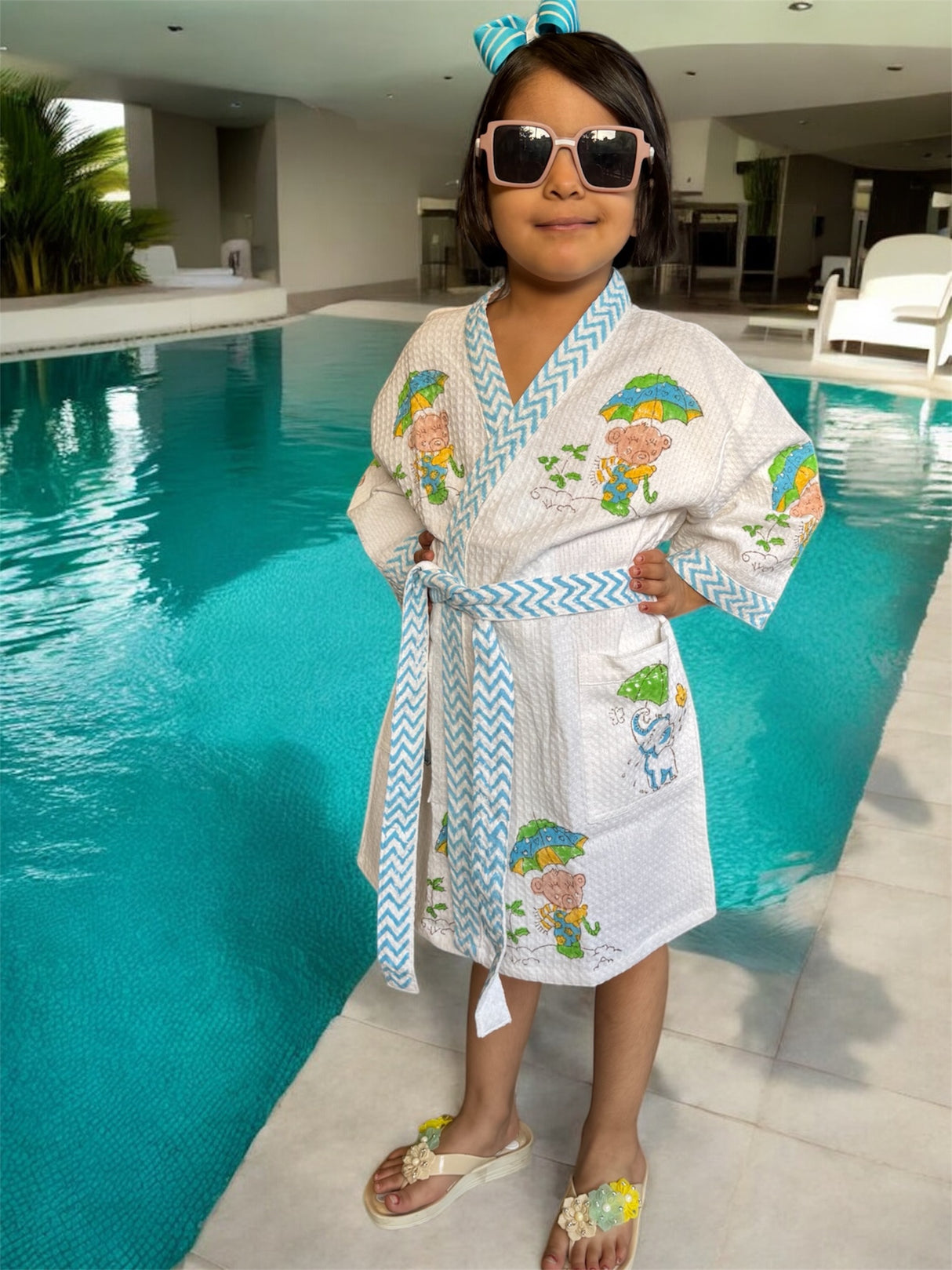 handblock printed teddy bear elephant kids bathrobes for daily use and gifting Malaysia