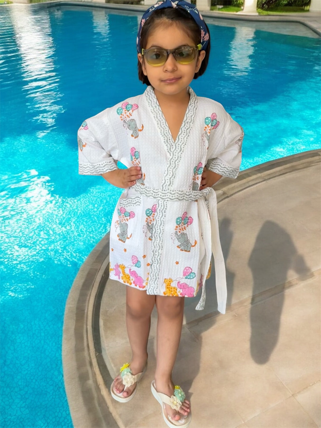 kids cotton waffle bathrobe elephant nursery print ideal for summer camps beach Dubai
