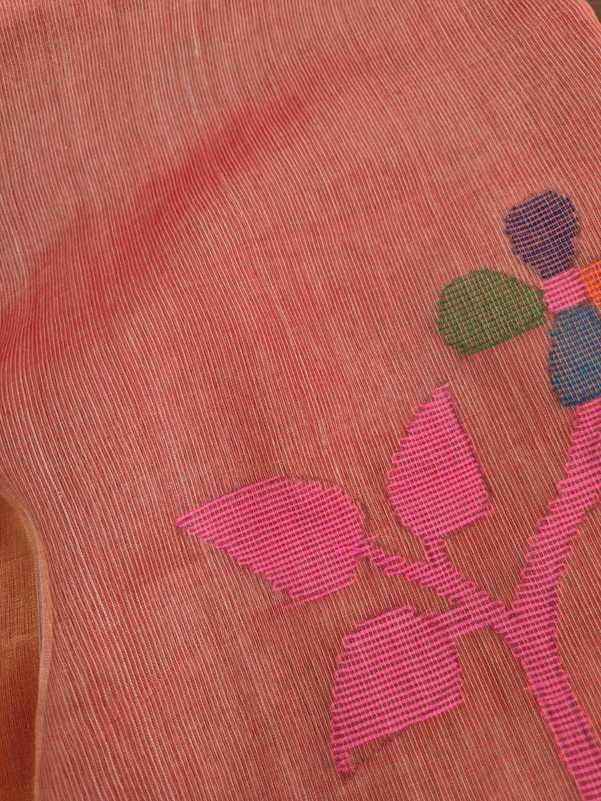 Carrot Handloom Tissue Silk Saree with Jamdani weaving