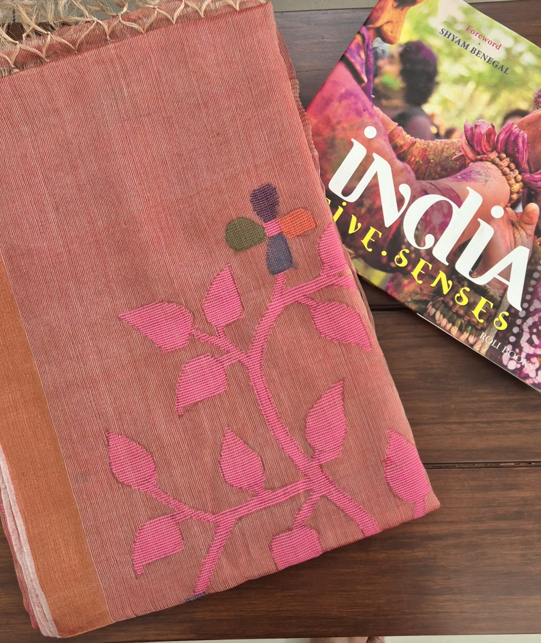 Carrot Handloom Tissue Silk Saree with Jamdani weaving