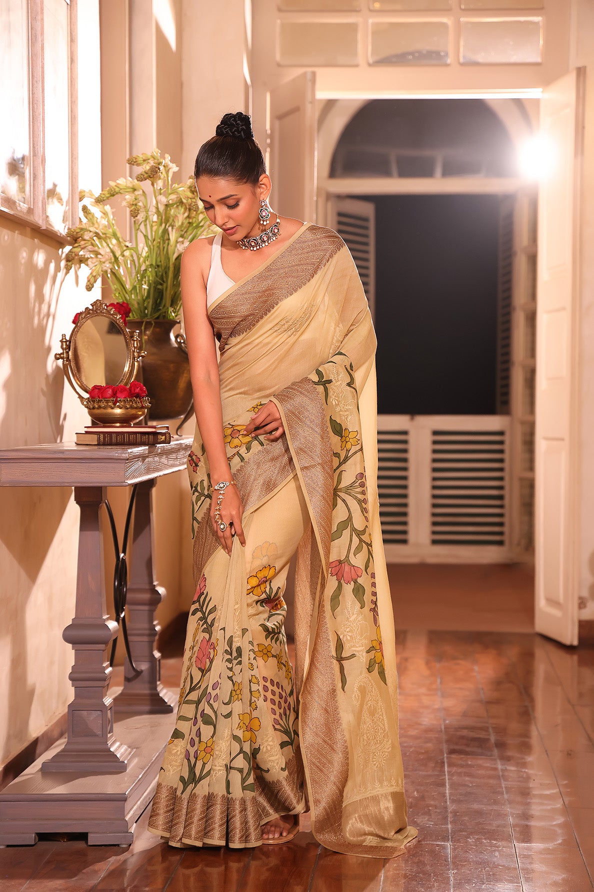 Chanderi Cotton Silk Floral Kalamkari Saree