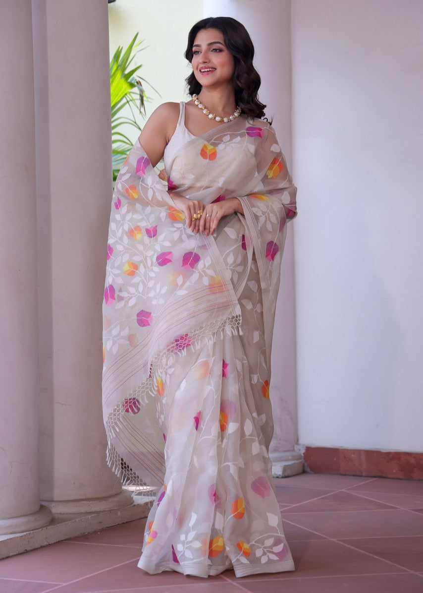 Chandrika Phoolban - Handloom Muslin Silk Saree with Jamdani weaving