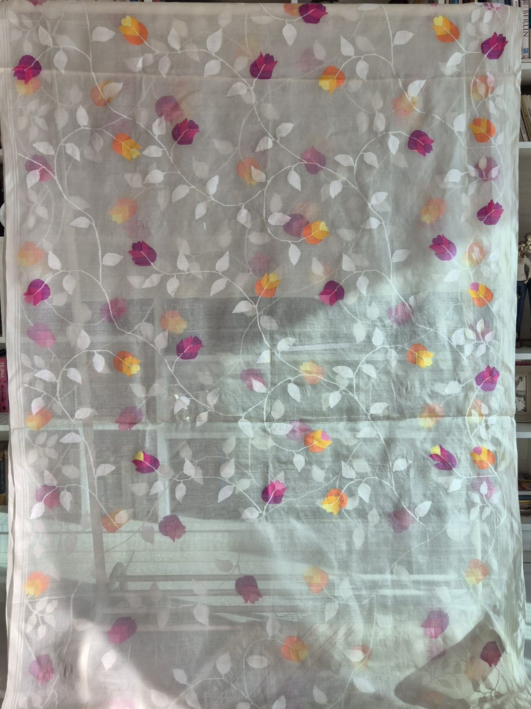 Chandrika Phoolban - Handloom Muslin Silk Saree with Jamdani weaving