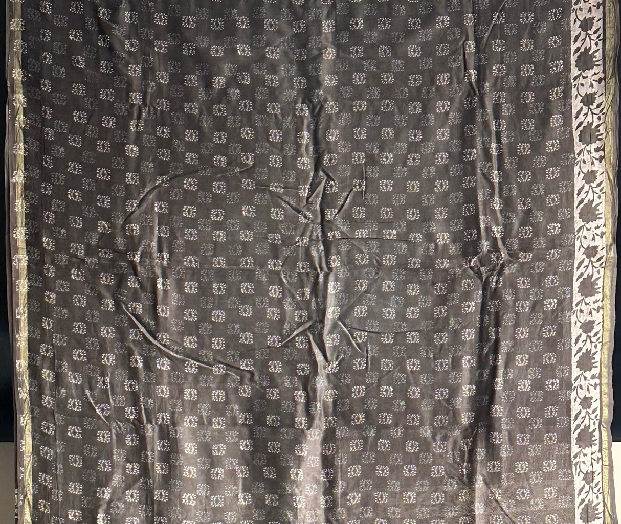 Charcoal Grey Handblock Print Chanderi Cotton Silk Saree