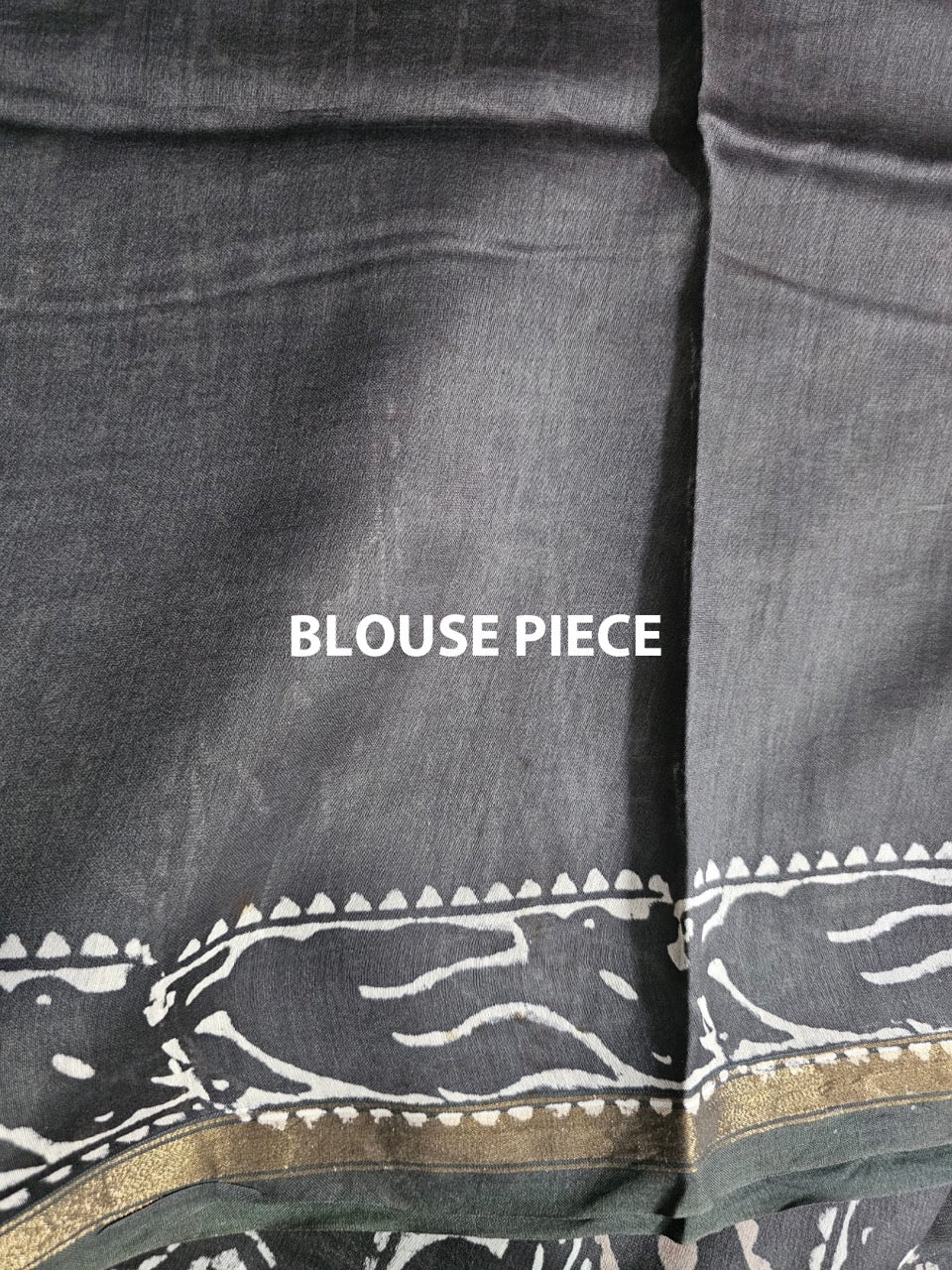 Charcoal Grey Handblock Print Chanderi Cotton Silk Saree