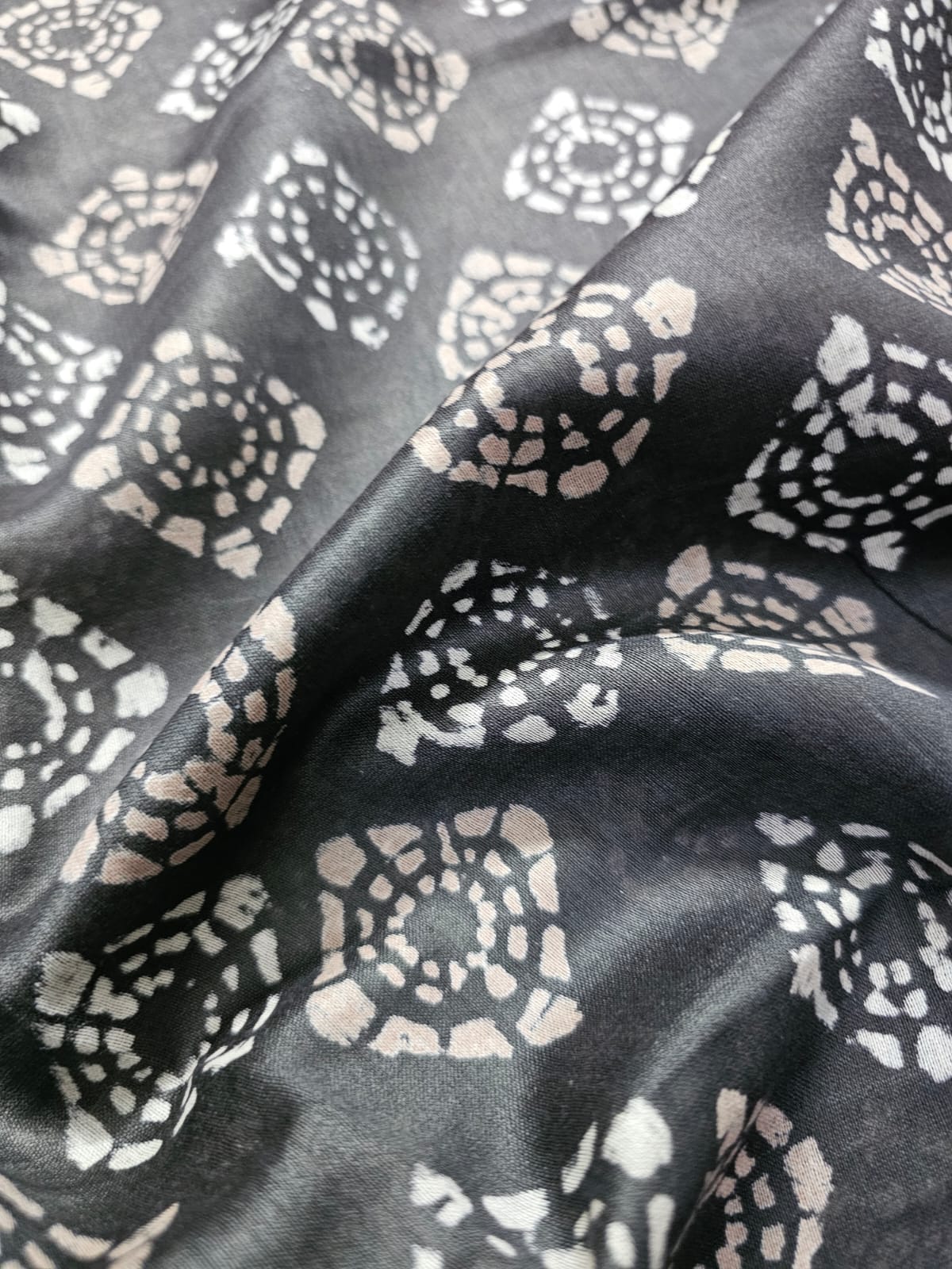 Charcoal Grey Handblock Print Chanderi Cotton Silk Saree