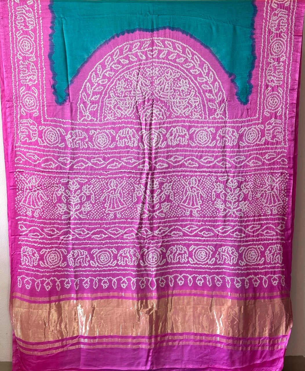 circular-turqoise-pink-pure-gajji-silk-bandhani-saree