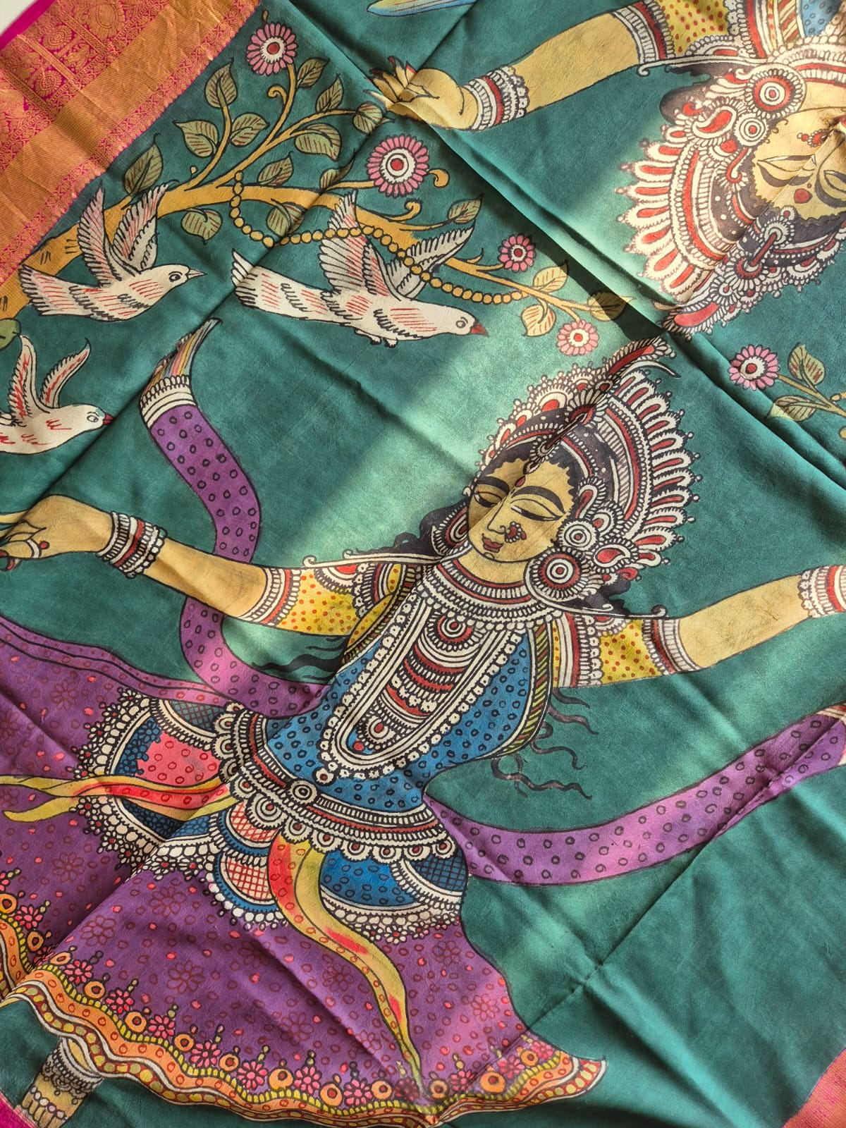 Classical Dancer Kanjeevaram Silk Kalamkari Dupatta