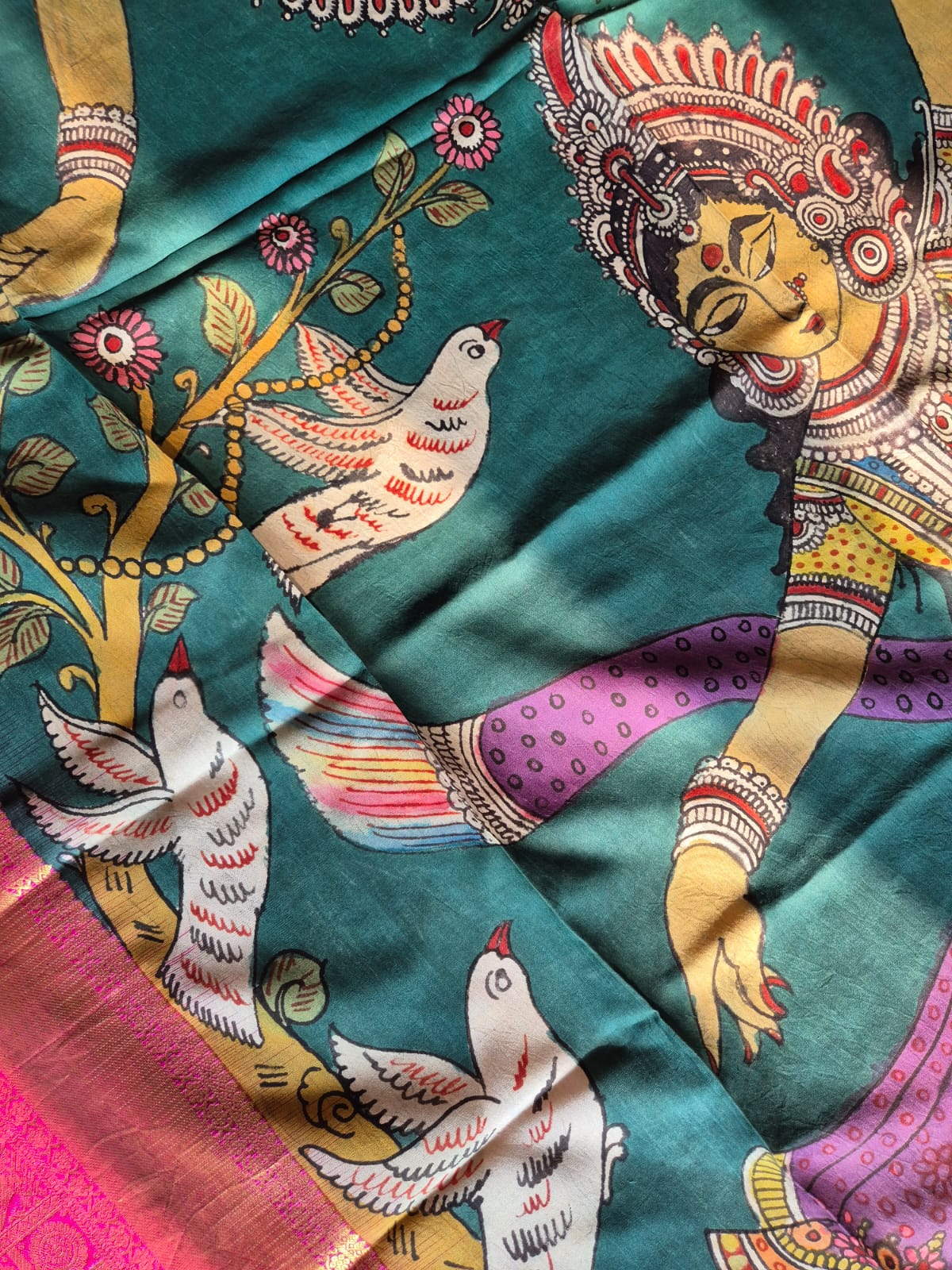 Classical Dancer Kanjeevaram Silk Kalamkari Dupatta