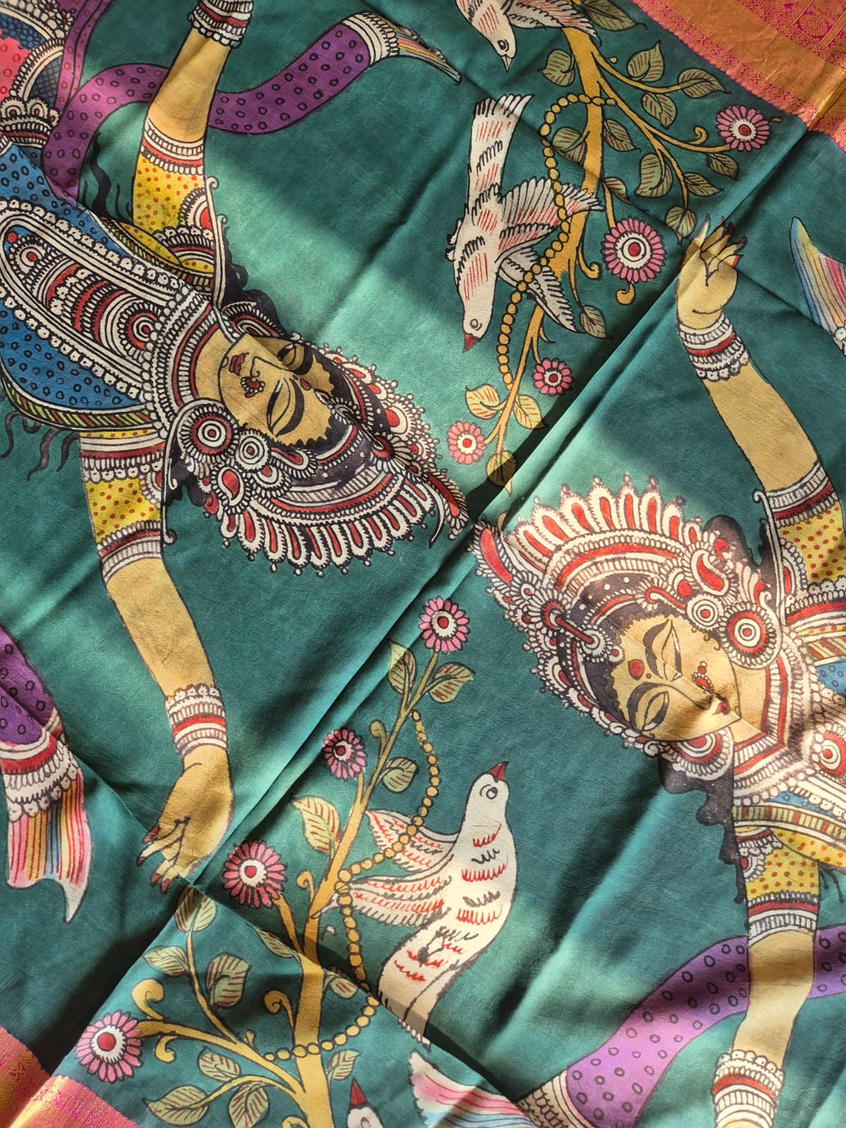 Classical Dancer Kanjeevaram Silk Kalamkari Dupatta