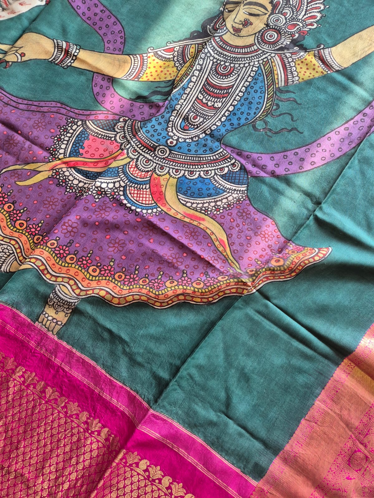 Classical Dancer Kanjeevaram Silk Kalamkari Dupatta