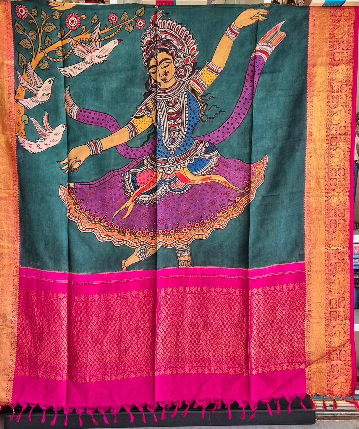Classical Dancer Kanjeevaram Silk Kalamkari Dupatta