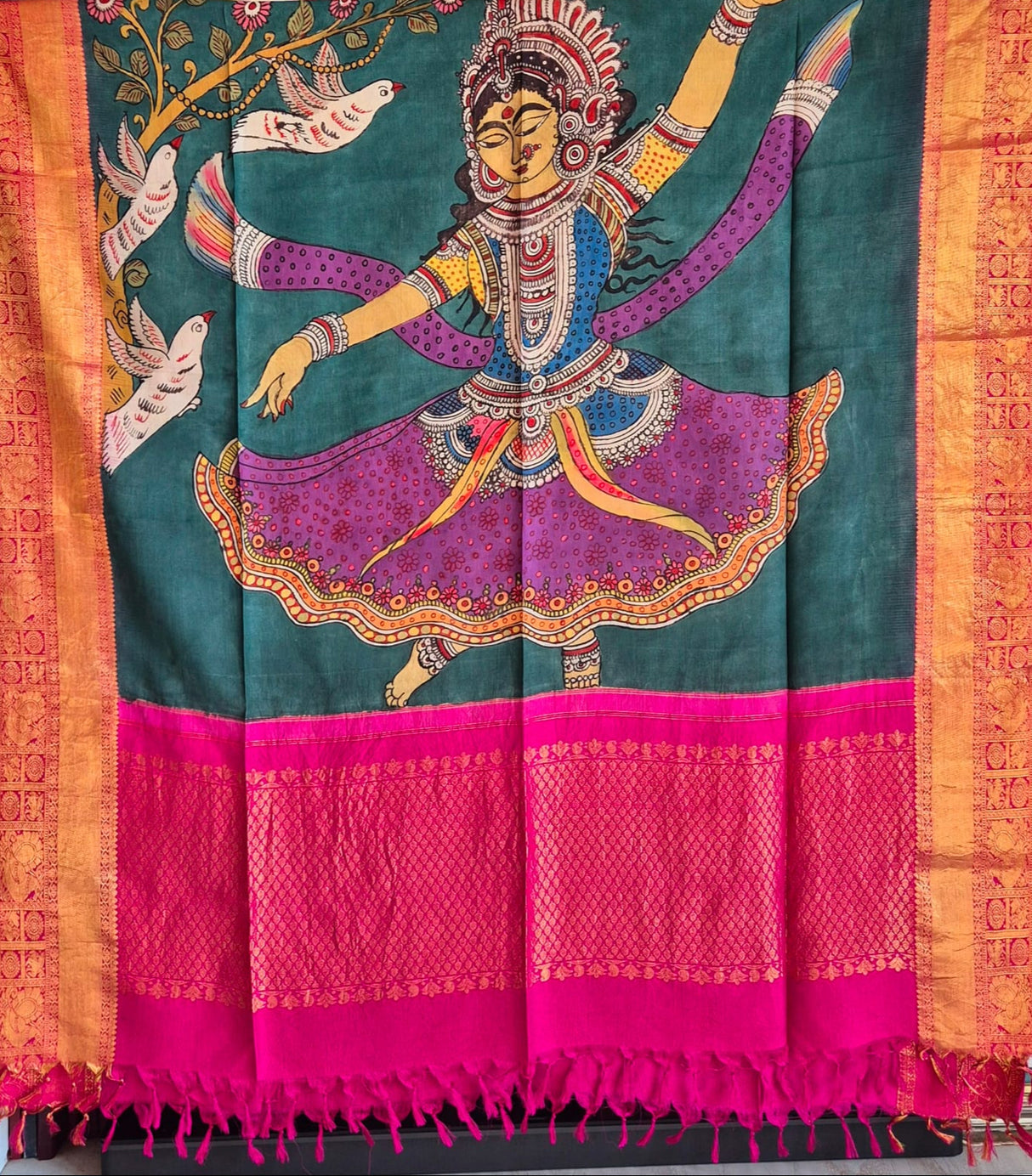 Classical Dancer Kanjeevaram Silk Kalamkari Dupatta