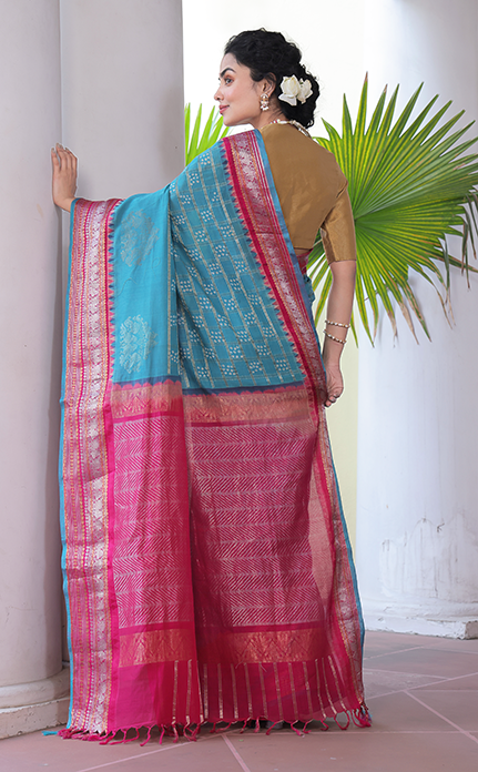 Kuppaddam Pattu (Cotton Silk) Bandhani Saree in Turquoise Colour