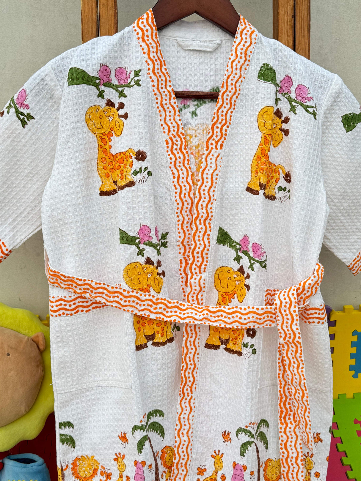 kids cotton waffle bathrobe giraffe design lightweight and absorbent for daily use