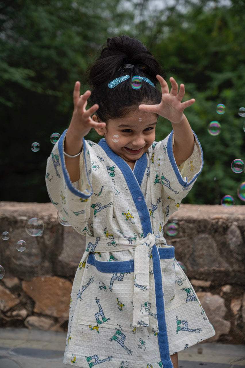 handcrafted giraffe monkey print kids bathrobes wholesale supplier available in Kuwait and Dubai