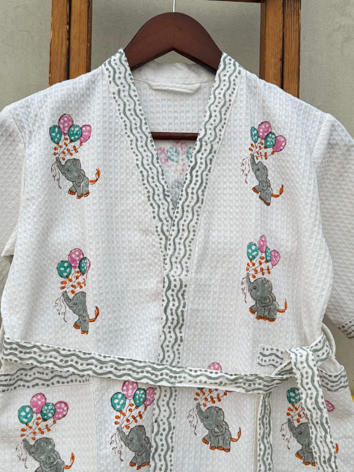affordable handblock printed kids bathrobe cute elephant design for boutique owners