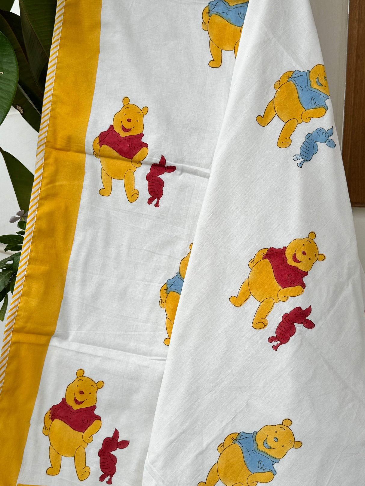 pure mulmul cotton kids blanket with winnie the pooh print handmade in jaipur eco friendly baby dohar