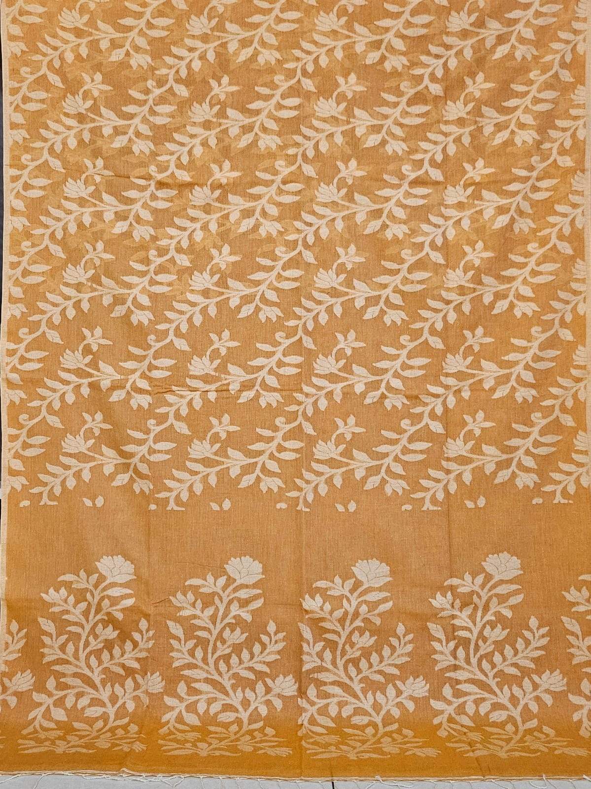 Orange Floral Cotton Saree made on Jacquard Loom