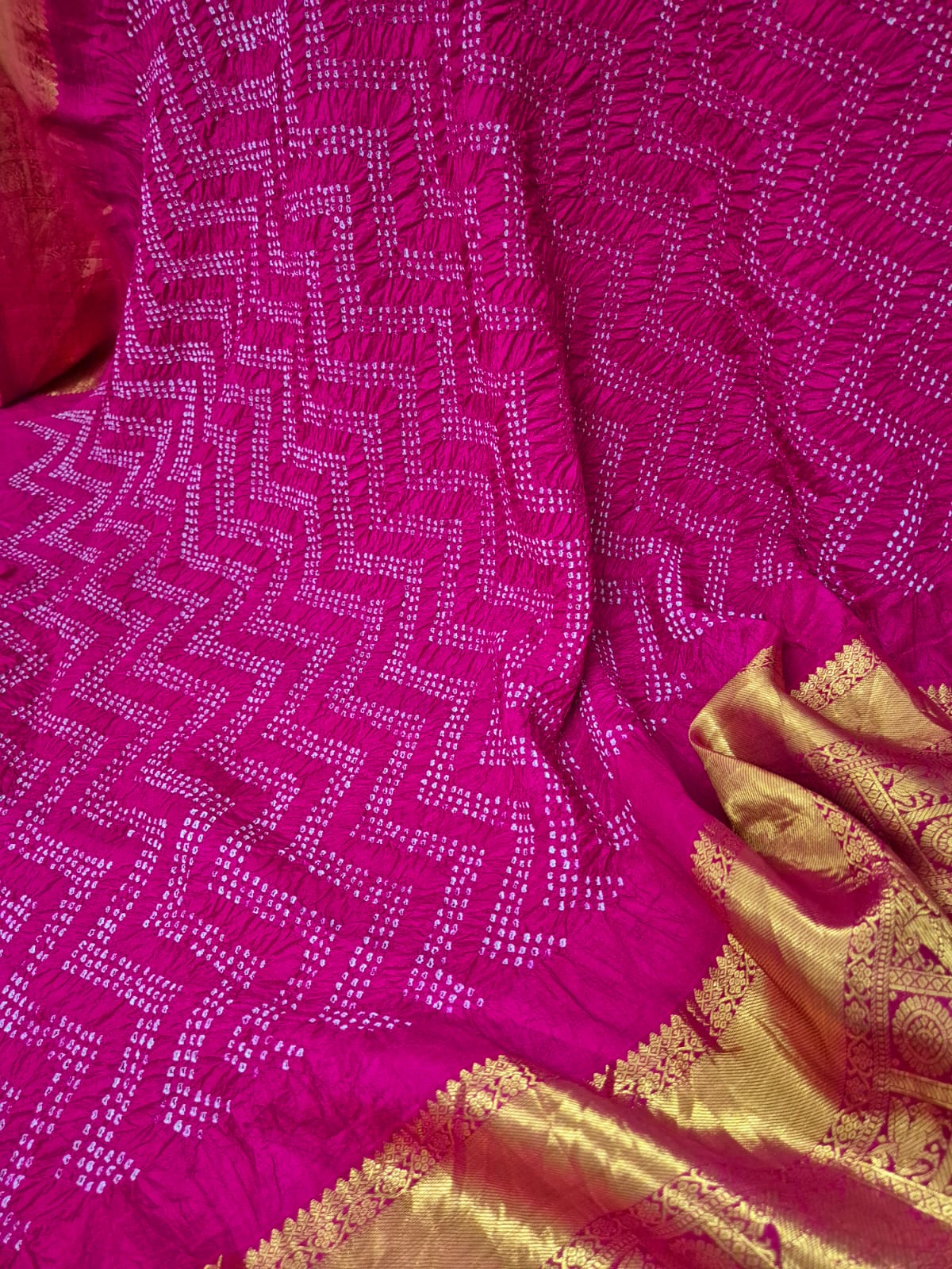 Rang Phagun - Dark Rani Pink Kanjivaram Silk Bandhani Dupatta
